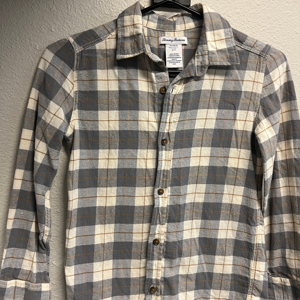 Tommy Bahama Gray and White Plaid Casual Shirt